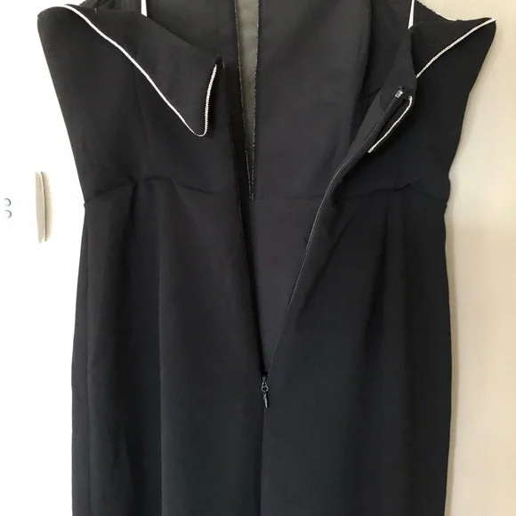 HALSTON HERITAGE Black + Silver Strapless Deep V Formal Maxi Gown Dress Size 6 - Picture 9 of 11